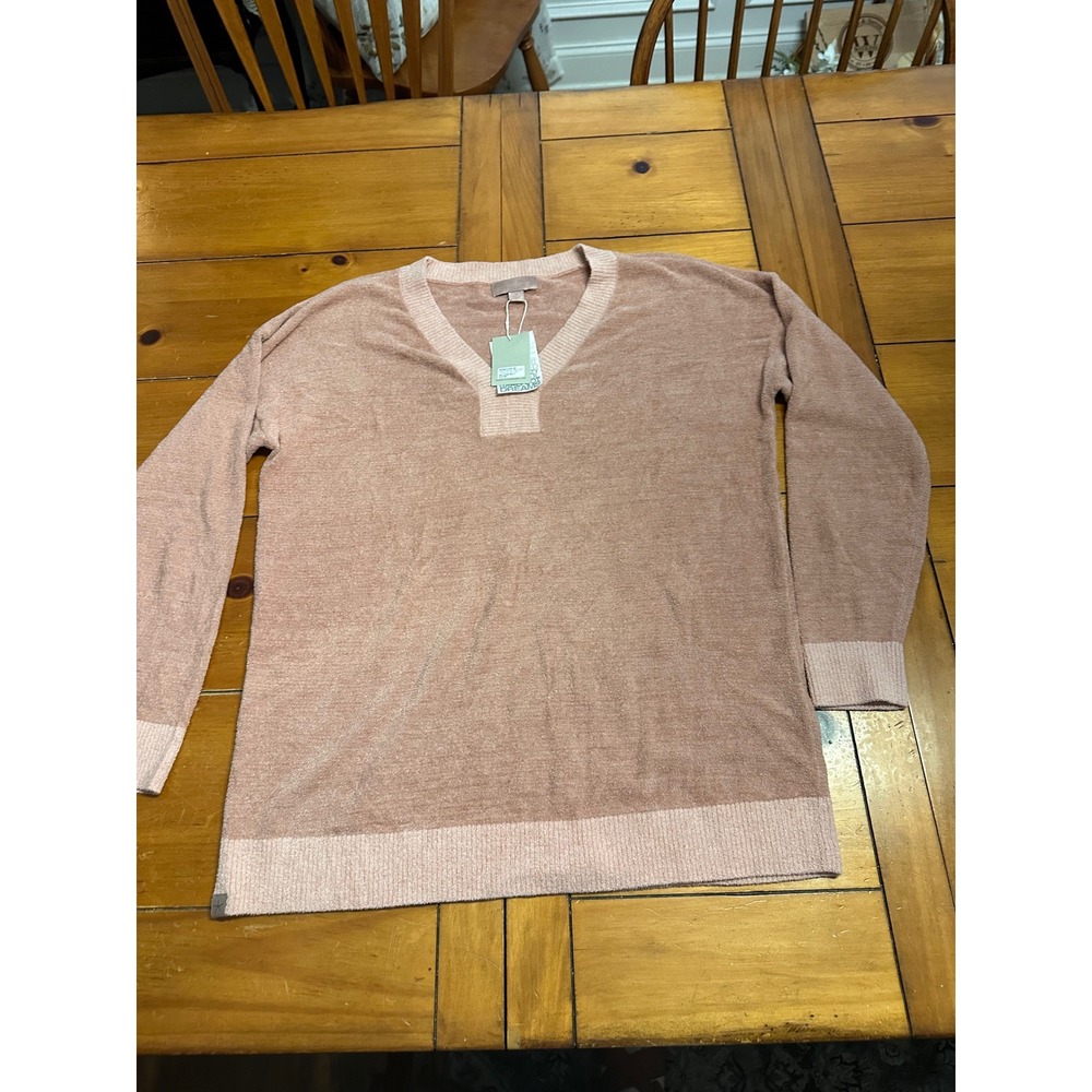 Barefoot Dreams CozyChic Ultra Lite Color Block V-Neck Tunic Wild Rose MP NEW - Picture 2 of 9